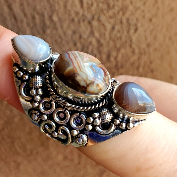 New Botswana Agate 925 Silver Statement Ring. - Picture 2 of 9